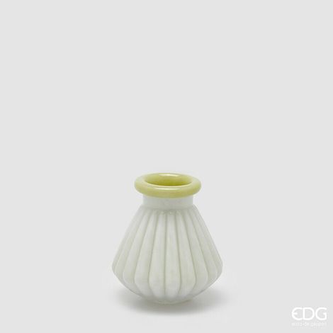 EDG Enzo De Gasperi Vaso Righe con Bordo H 13 Cm D 12 Cm Waterproof Vetro Verde Chiaro