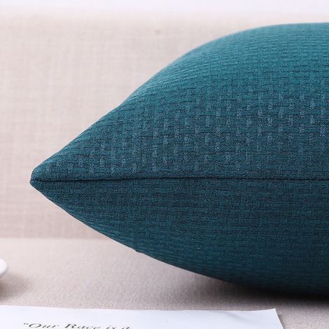 Taie d'oreiller simple bleu foncé 40x60 Taies d'oreiller en coton et lin à motif gaufré, revêtement doux pour table de chevet, bureau, dossier et canapé. (1/5)