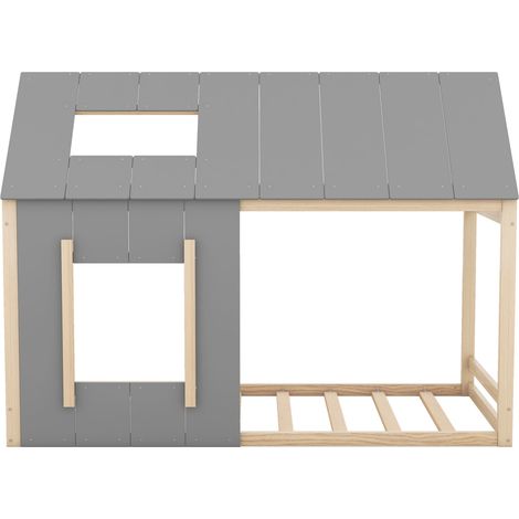 Letto a casetta per bambini 90 x 200 cm in pino e MDF, naturale e grigio, MODENUIT (1/5)