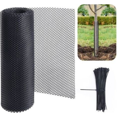 Noir,Protection de tronc d'arbre en maille de 6 m – Protection contre l'écorce d'arbre – Filet de protection flexible avec 100 attaches pour protéger les arbres contre les tondeuses à chevreuil