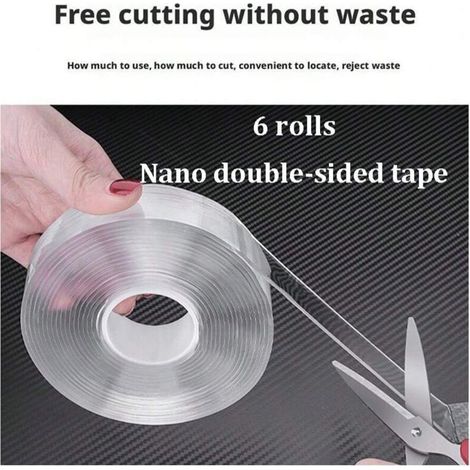 「Ruban Adhésif Double Face Nano Sans Couture」19mm Large 2m Long (6 Rouleaux) - Adhésif Puissant, Imperméable et Résistant à la Chaleur - Pour Maison/Bureau/Voiture (1/4)