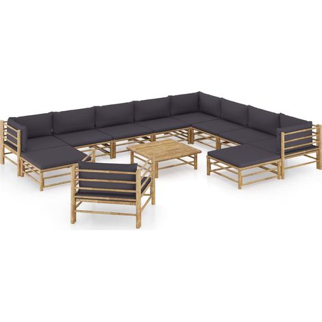 12-tlg. Garten-Lounge-Set mit Dunkelgrauen Kissen Bambus