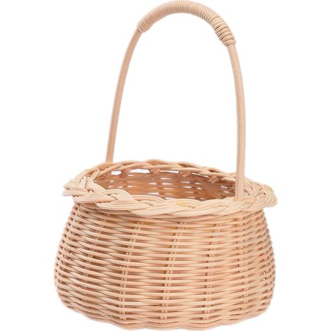 Panier à fleurs en osier, petit panier tressé avec poignée, idéal pour la décoration de la maison, les mariages, les pique-niques et le camping (B17 beige). (1/5)