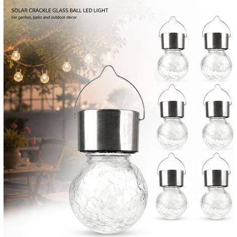 Toivize-Lampe Solaire Suspendue - Boule Verre Craquelé LED Multicolore - Éclairage Jardin Extérieur Sans Fil 60x60x86mm Blanc (1/4)
