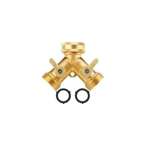 Robinet double pour machine à laver – Connecteur en Y 3/4' à 2 voies – Dérivation indépendante – Laiton résistant à la corrosion
