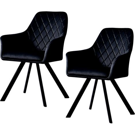 SVITA MASON Lot de 2 chaises de salle à manger avec accoudoirs Chaise rembourrée Chaise de cuisine Chaise de salon Pieds en noir (1/5)
