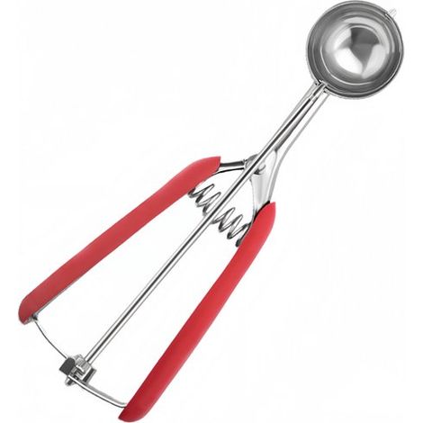 Paletta per gelato in acciaio inox. Diametro: 5 cm. Lunghezza: 22,5 cm. Capacità: 45 ml. Dotata di meccanismo di rilascio e design pratico. (1/5)