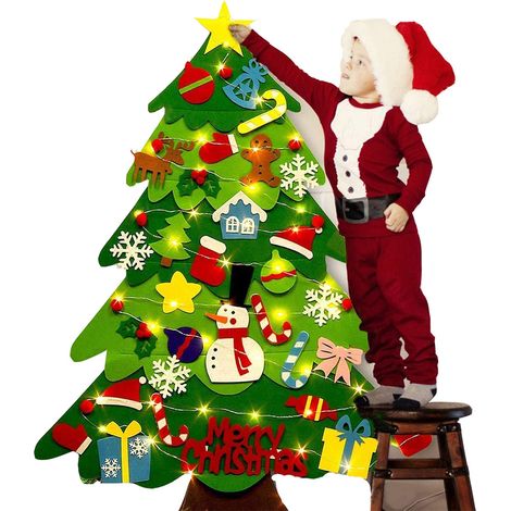 Arbol De Navidad De Fieltro - Con 32 Adornos Desmontables Y Luces Led - Decoracion Pared Puerta Hogar Infantil (1/5)