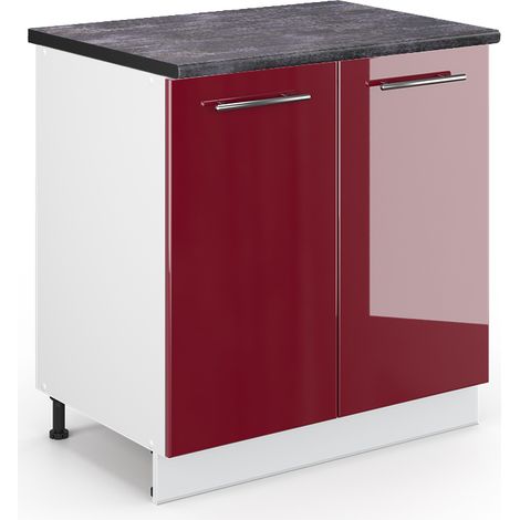 Spülenunterschrank Fame-Line, Bordeaux Hochglanz, 80 cm mit Regal, AP Anthrazit, Vicco