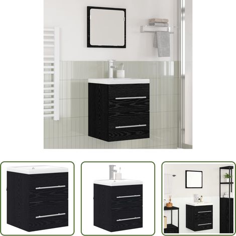 vidaXL Meuble mural - Meuble de Lavabo de Salle de Bain Noir 42 x 39 x 52 cm (1/5)