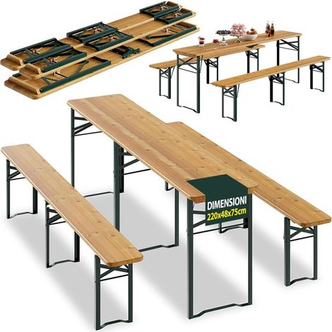 Set Birreria con 2 Panche e Tavolo Pieghevole Seduta Ergonomica Lunghezza 220cm