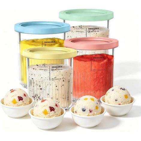 Coppette per gelato compatibili con i modelli Ninja Creami Deluxe NC501 e NC500, complete di coperchio, confezione da 4. Coppette di ricambio a tenuta stagna e lavabili in lavastoviglie. (1/5)