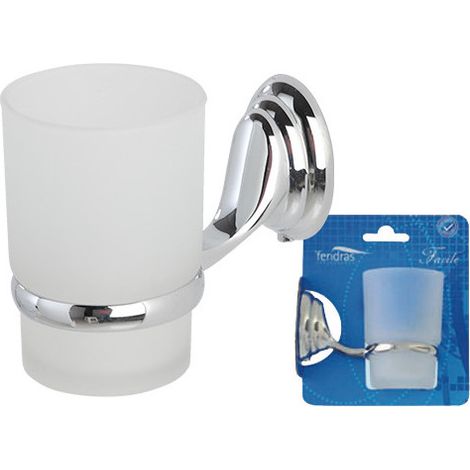 Porta cepillo fácil en acero cromado y vidrio esmerilado – Fijación con tornillos – Higiene y estilo