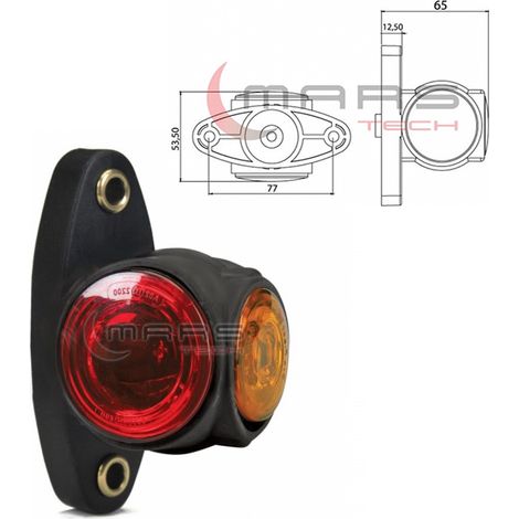 Feu latéral à LED pour camion, 24V, couleur rouge - orange