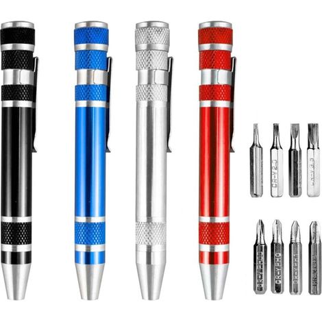 Ensemble aus 4 Mini-Multifunktions-Schraubendrehern 8-in-1, praktisches Werkzeug, magnetischer tragbarer Schraubendreher (1/5)
