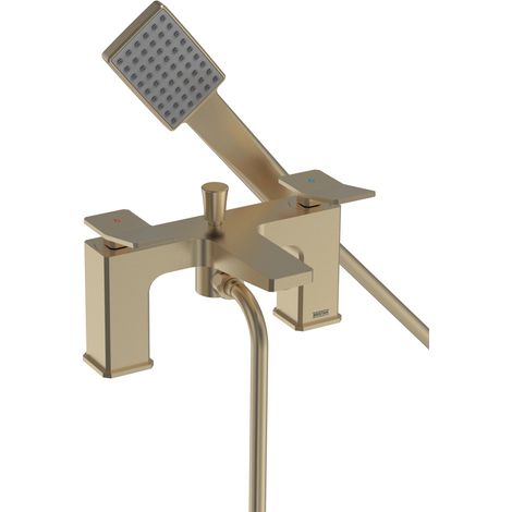 Bristan Tangram Bath Shower Mixer Tap Pillar Mounted - Brushed Brass (1/2)