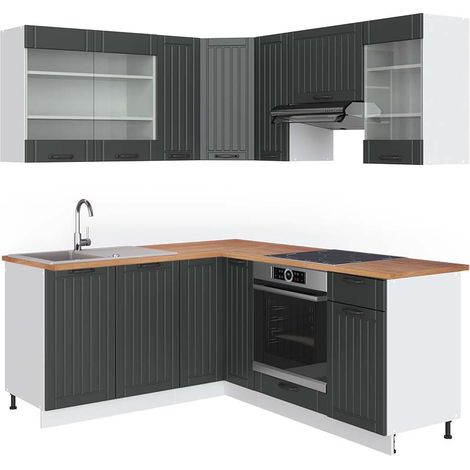 Cuisine en angle Fame-Line, Anthracite maison de campagne/blanc, 160 x 190 cm , PT Chêne, Vicco