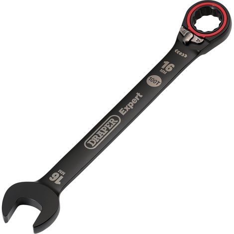 Draper Expert 03906 HI-TORQ® Metric Reversible Ratchet Combination Spanner, 16mm, Black