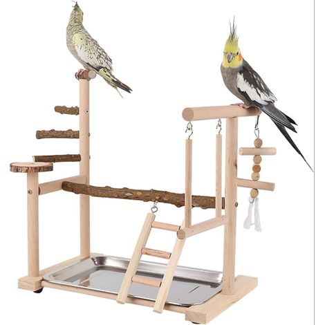 Playground Wooden Play Stand with Perch for Parrots Lovebirds Small Macaws and Other Birds Large Activity Platform 36 x 23 x 39 cm (1/5)