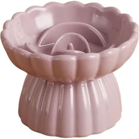 Gamelle Chat - Bol Anti-Glouton En Céramique Surélevée 8,5 Cm Pour Petit Chien Design Fleur Violet (1/5)