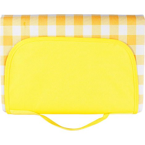 Plaid de pique-nique extérieur en tissu oxford repliable polyvalent anti-sable tapis de plage jaune damier 2 x 2 m (1/4)