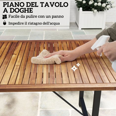 Gartentisch aus Akazienholz und Stahl, rechteckiger Outdoor-Tisch mit Lattenrost, Balkontisch für Terrasse, Garten und andere Außenbereiche, 160 x 90 x 75 cm, Teakholz