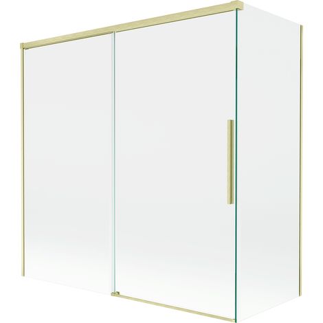 Mexen Rox paravento per vasca da bagno a 2 ante scorrevoli 160 + 80 x 150 cm, trasparente, oro spazzolato - 8C9-160-080-55-00