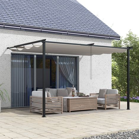 Pérgola de Pared para Exterior con Techo Retráctil para Patio Terraza Jardín 390x290x220 cm Crema (1/5)