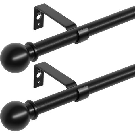 Schwarzes Gardinenstangen-Set, 2er-Pack – Ausziehbares Metall – 16 mm Durchmesser – Für transparente und schwere Gardinen – Wohnzimmer, Schlafzimmer, (1/5)
