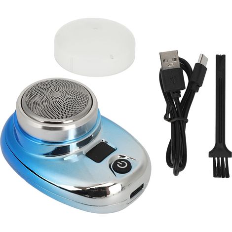 Mini rasoir électrique portable étanche et lavable pour homme, idéal pour les voyages et la maison. Mini rasoir à barbe, dégradé bleu et argent. (1/5)
