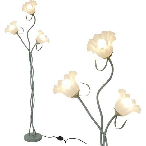 Support de lampe de sol, Lampe de salon, Lampe avec 3 têtes, Abat-jour, Interrupteur de pied, Luminaire pour salon, Chambre, Bureau, Salle d'étude, Gooseneck (1/4)