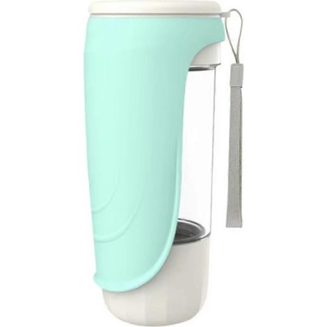 Zusammenfaltbare Wasserflasche für Hunde, auslaufsicher, mit abnehmbarem Spender und Kunststoffnapf für Aktivitäten im Freien (blau). (1/5)