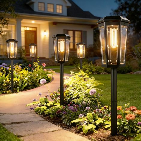 Lampe Solaire Extérieur, Luminaire Solaire D'extérieur Jardin, Lot de 4 Lampes Terrasse Exterieur, Étanche Eclairage Solaires Exterieures pour Allées Chemins Cour Allée Terrasse (1/5)