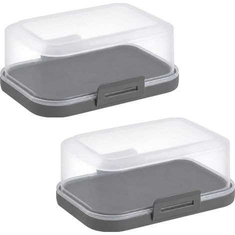 2 beurriers empilables avec couvercle et fermeture à clic, anthracite/transparent, boîte en plastique, cloche à beurre, sans BPA, multi-usages, robustes (1/5)