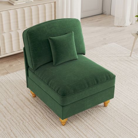 Canapé Windsor sans accoudoirs en chenille avec 1 coussin – Vert – canapé d'appoint, canapé de salon, canapé moderne (1/4)