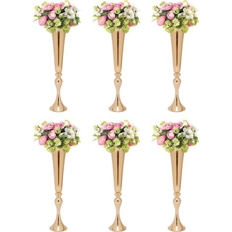 Vases en métal en forme de trompette, lot de 10 vases de table en fer pour mariages et anniversaires – dorés, 13×56,5cm (1/5)