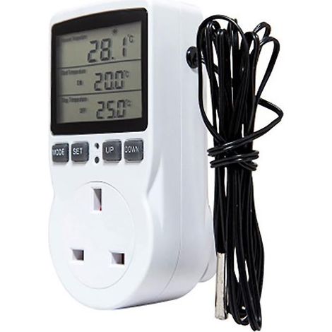 Digitaler Temperaturregler mit EU-Stecker, Thermostat, Zeitschaltuhr, Sensor und Sonde für Heizung und Kühlung [DB] (1/3)