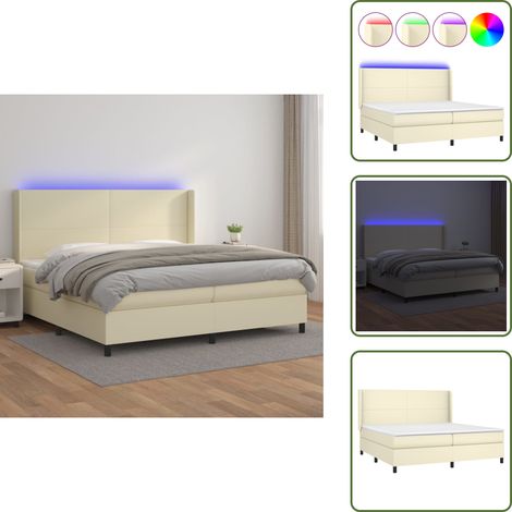 The Living Store Sommier à lattes de lit matelas LED Crème 200x200 cm Similicuir - Matelas LED (1/5)