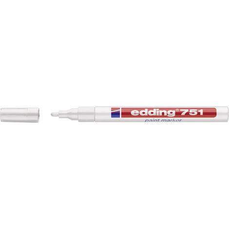 Edding – Marqueur peinture blanc 751 – Peinture opaque pour métal, verre et plastique – Pointe fine 1-2 mm – Résistant à la chaleur jusqu'à 400 °C (1/6)