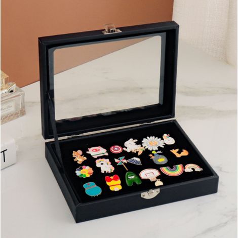 Pin Box Cabinet Broche Collection Vitrine avec Fenêtre Transparente Badges Display Box, Hard Rock, Badges Épinglettes et Médailles à Collectionner - Noir (1/4)