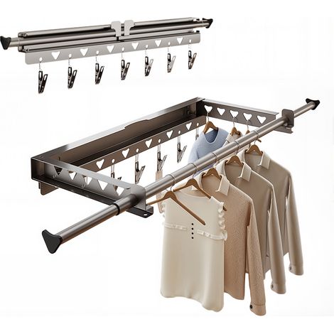 Séchoir fresque extensionensible et pliable - Support à linge robuste 30kg - 7 crochets, format compact pour vêtements, intérieur/extensionérieur, idéal balcon/salle de bain - Coloris : Blanc Large (1/5)