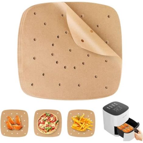 100 Papier Sulfurisé Air Fryer,Perforé Papier Cuisson Air Fryer,Jetable Antiadhésive Sans Huile Papier Parchemin Accessoires (1/4)