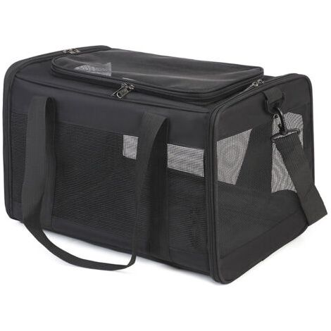 Katzentransporttasche, Reisetasche mit Netzgewebe an 4 Seiten, Tragetasche für Hunde, Katzen und Welpen bis 6 kg, faltbare Katzentransportbox, Schwarz (1/5)