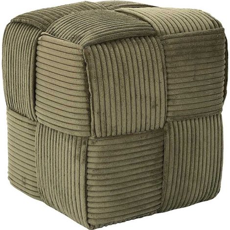 AMORY - Pouf cube en velours côtelé tressé coloris vert (1/3)