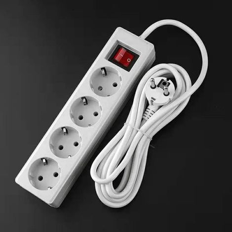 Bloc Multiprise 4 Prises 16A avec Terre + Interrupteur Marche/Arrêt Lumineux, Câble 1m - Blanc Compact et Robuste