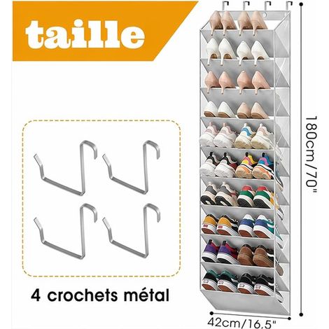 Porte Chaussures Mural Range Suspendu, Capacité Rangement Porte avec Poches Profondes pour Baskets et Bottes (1/4)
