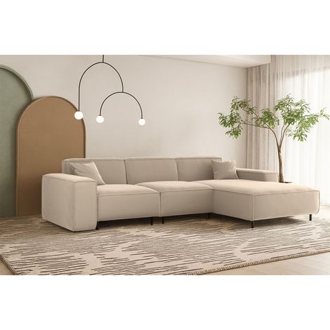 Ecksofa Designersofa GLORIA in Stoff Tiffani Beige Ottomane Rechts