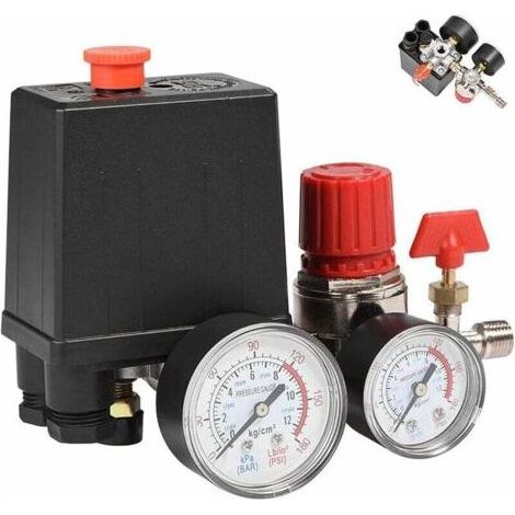 AGE SNQ – Pressostat monophasé 90-120PSI – 4 ports avec manomètre – Débit 3000 L/min – Tension 240V pour compresseur d'air (1/5)