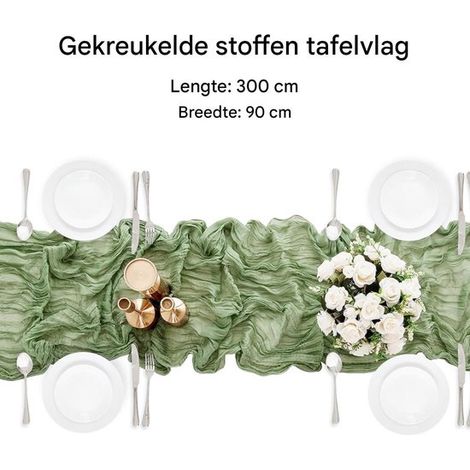 Camino de mesa de gasa verde salvia – 90x300 cm – Suave, reutilizable y elegante – Perfecto para bodas, fiestas y decoración del hogar (1/5)