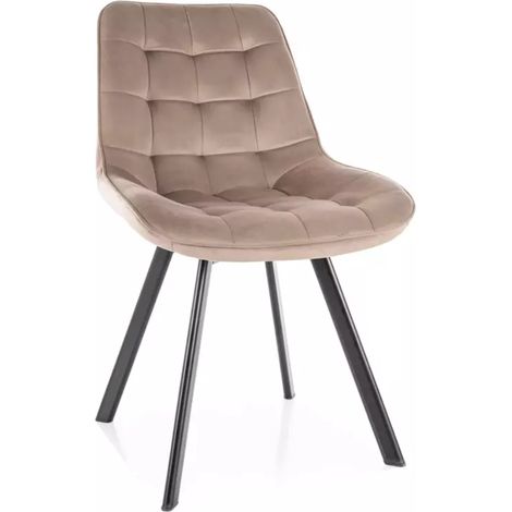 Chaise velours beige structure métal noir mat pivotante assise rembourrée élégante MONTAJ (1/5)